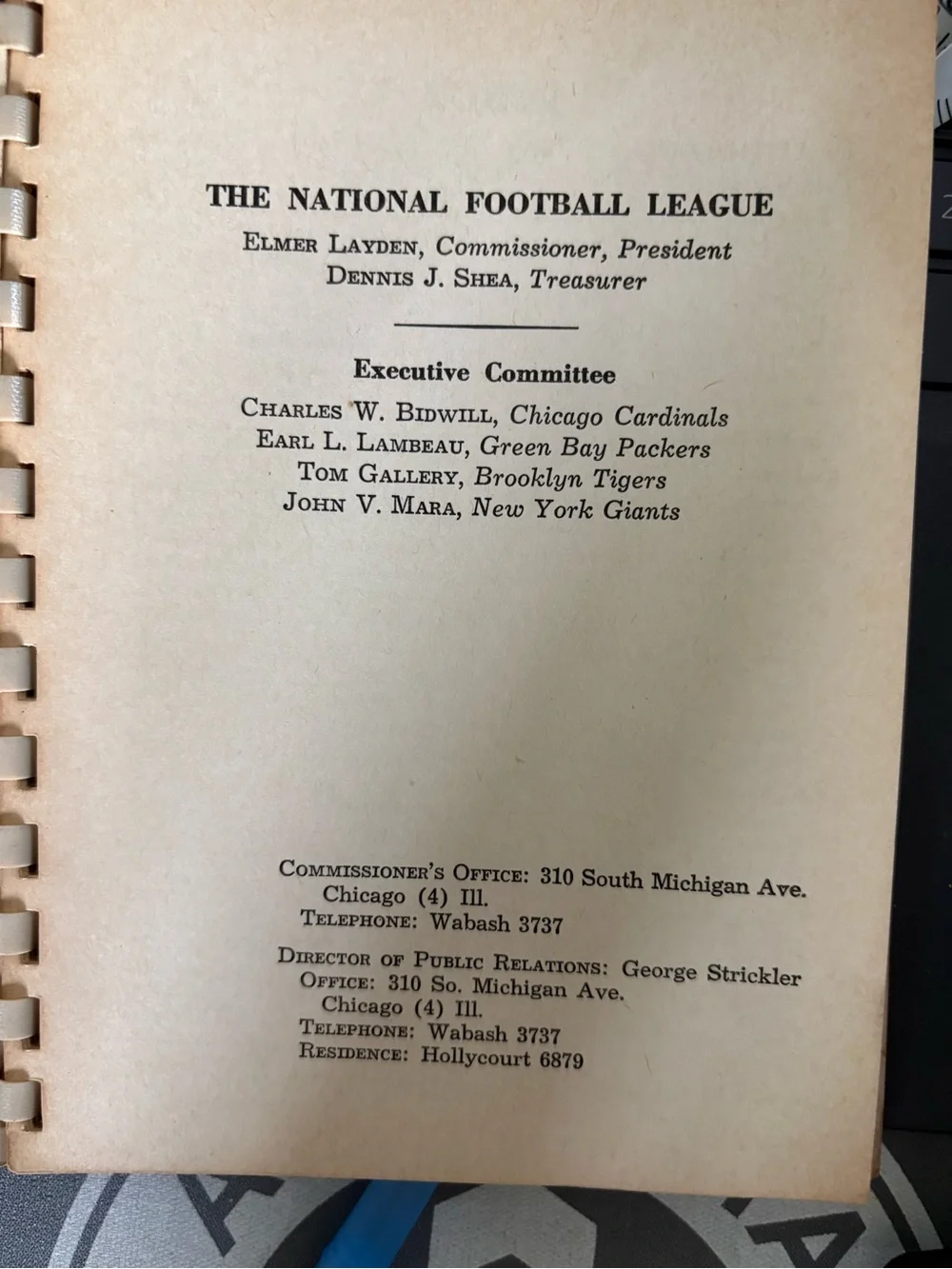 1944 National Football League Roster Manual - Red